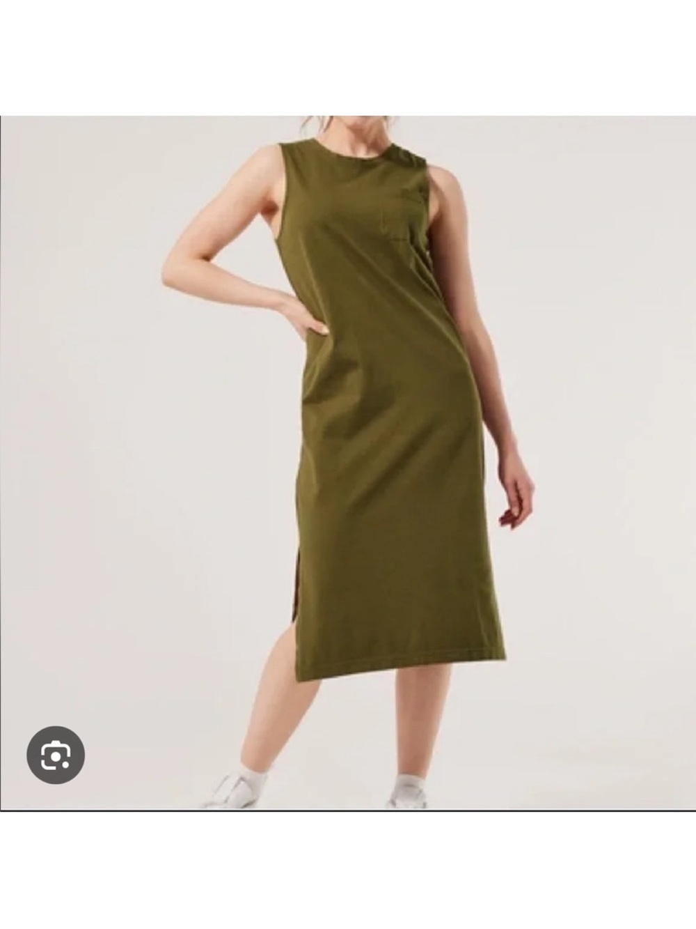 Pact Pocket Mid Dress Sz L Army Green Organic Cotton Sleeveless
